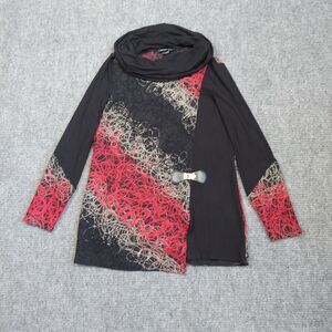 Michael Tyler Blouse Womens Medium Embroidered Cowl Neck Oversized Casual Artsy